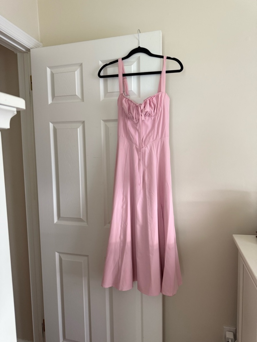 Pink Sleeveless Midi Dress with Tie Front